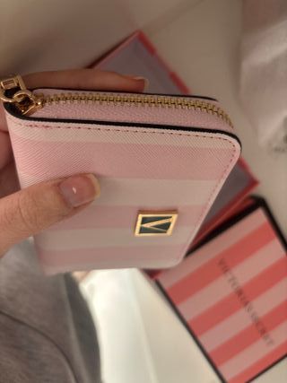 Monedero Tarjetero Victoria's Secret Rayas Rosas