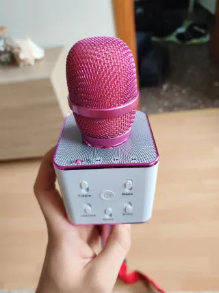 Micrófono Karaoke Inalámbrico Rosa y Blanco