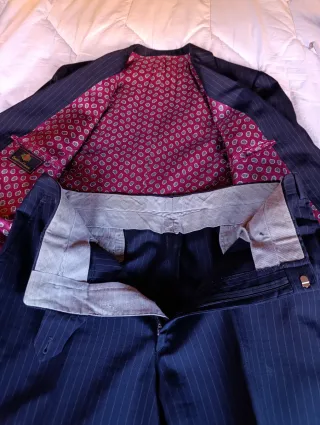 Traje vintage azul rayas hecho en NY