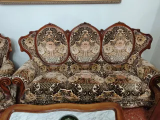 Sofá y sillones vintage tela y madera