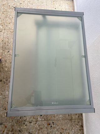 Tavolo da computer in vetro temperato, 3 ripiani e ruote