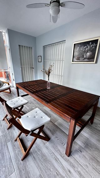 Mesa Teka + 4 Sillas + Banco Marrón