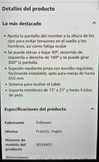 Brazo para monitor Fellowes Office Suites