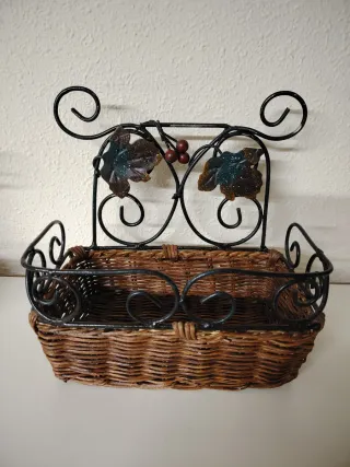 2 Cestas Colgantes Mimbre y Metal