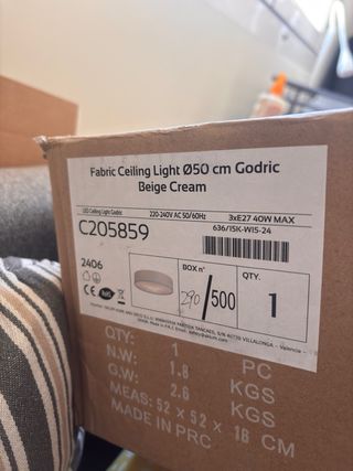 Plafón tela Sklum Ø50 cm beige