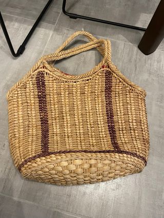 Borsa in paglia beige e viola