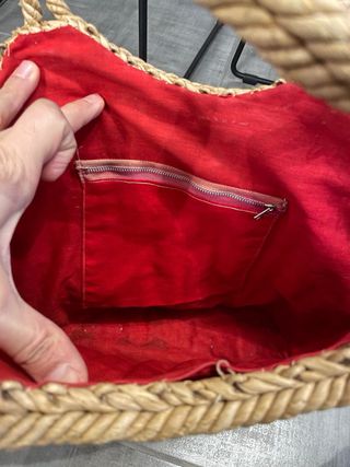 Borsa in paglia beige e viola