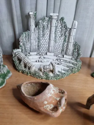 Lote decoración acuario: ruinas, buzo, anfora,