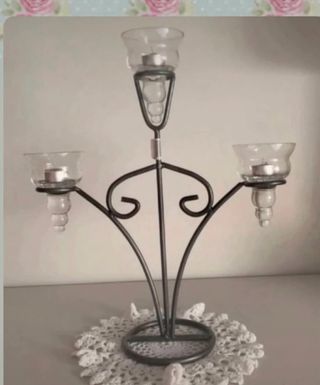 Candelabro forja gris con cristal