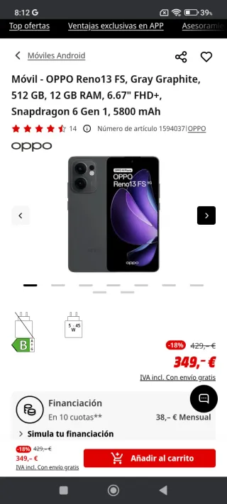 OPPO Reno13 FS 5G Negro
