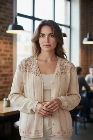 Cárdigan de punto bordado talla L