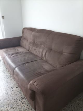 Sofá 3 plazas marrón piel melocotón