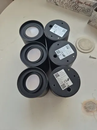 6 focos de techo GU10 negros Ø8 cm con bombilla