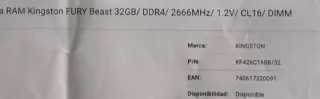 2x Kingston Fury Beast DDR4 RAM 64GB + Placa Base.