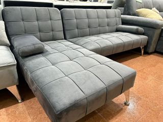 Sofá Chaise Longue Gris Terciopelo
