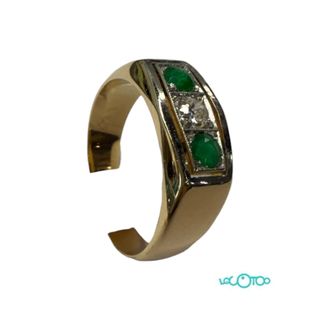 Anillo Oro 18k Diamante y Esmeraldas
