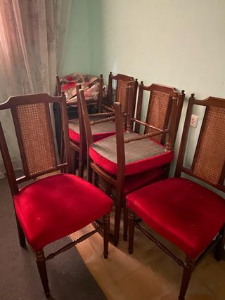 6 cadires de menjador vellut vermell