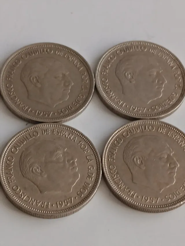 6 Monedas 5 Pesetas 1957 estrellas visibles