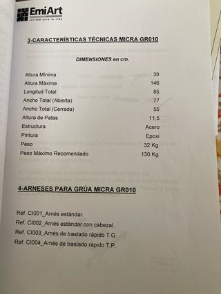 Grúa traslado personas MICRA- GR010 + arnés