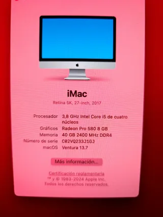 Imac 27 2017 40GB RAM