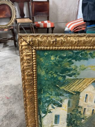 Cuadro grande madera con detalles dorados