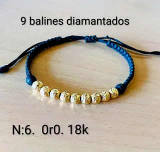 Pulsera 9 Balines Diamantados Oro 18k N:6