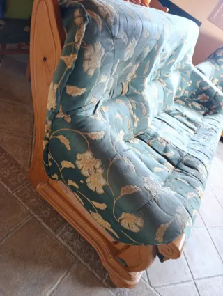 Sofá rústico 2-3 plazas tela y madera