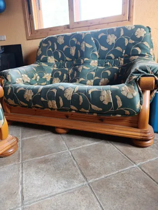 Sofá rústico 2-3 plazas tela y madera