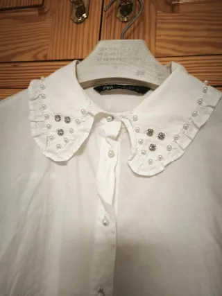 Camisa Zara Blanca Pedrería