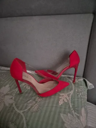 Zapatos Zara Rojos Tacón Transparente