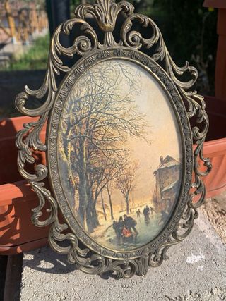 Cornice antica ottone con quadro inverno