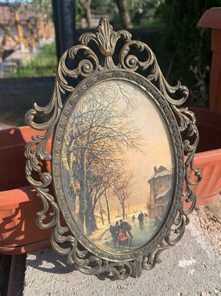 Cornice antica ottone con quadro inverno
