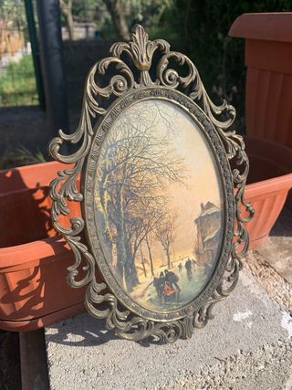 Cornice antica ottone con quadro inverno
