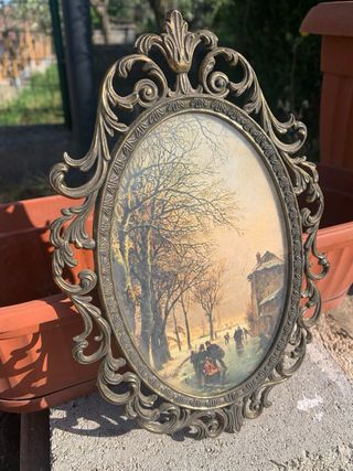 Cornice antica ottone con quadro inverno