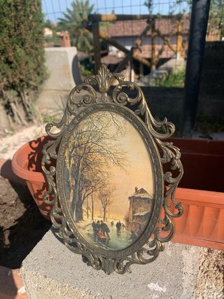 Cornice antica ottone con quadro inverno