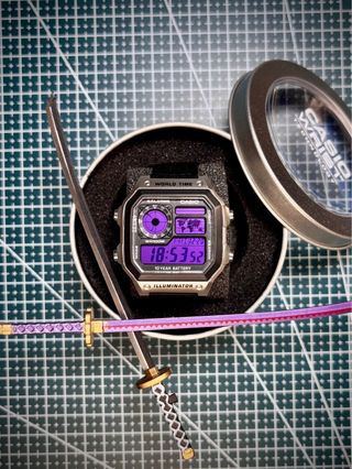 Casio World Time Mod Filtro Púrpura + NATO Negra