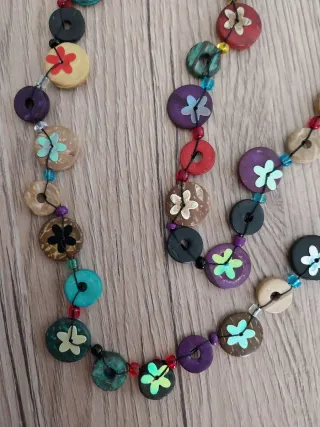Collana vintage legno fiori multicolor