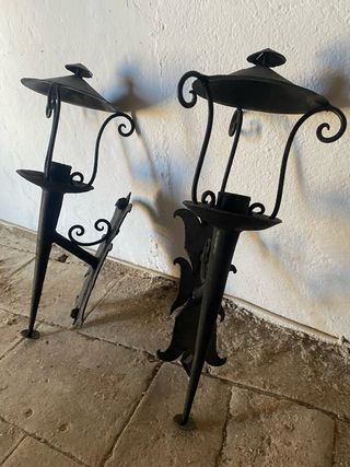 Pareja antorchas / faroles hierro forjado antiguas