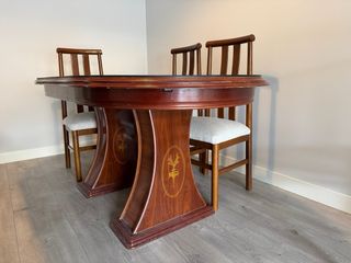 Mesa de comedor madera y cristal y 6 sillas