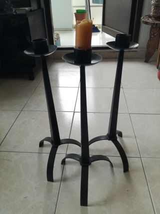 Juego 3 Candelabros Metal Negro