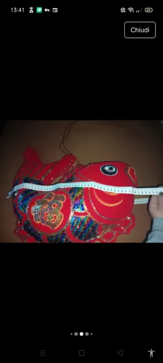 Portafortuna cinese enorme Pesce Rosso con paillet