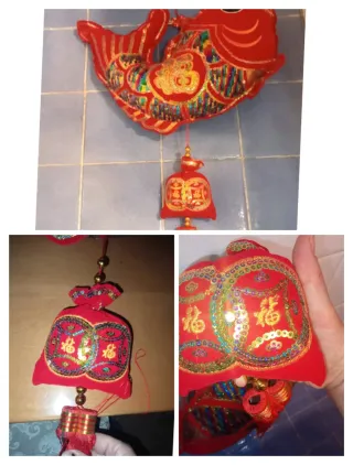 Portafortuna cinese enorme Pesce Rosso con paillet