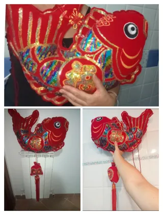 Portafortuna cinese enorme Pesce Rosso con paillet