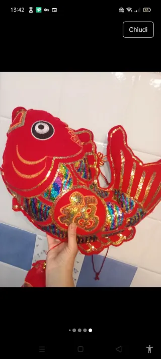 Portafortuna cinese enorme Pesce Rosso con paillet