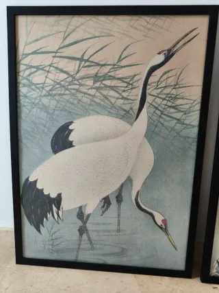 2 Cuadros de cigüeñas en madera y papel