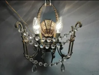 APLIQUE antiguo de bronce y cristal tallado