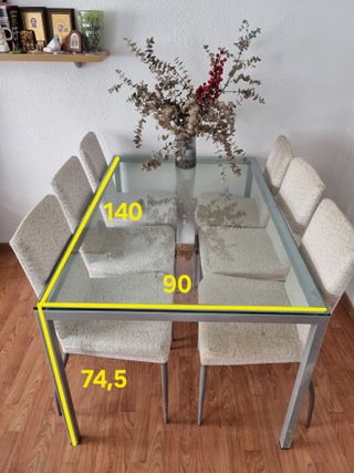 Mesa Comedor Cristal y Metal 140x90