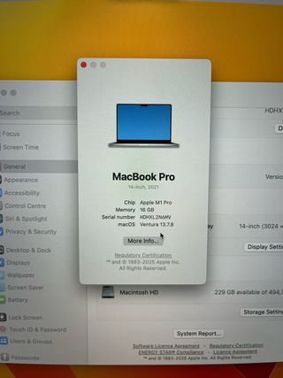 MacBook Pro 14 M1 Pro 16GB RAM 512GB SSD