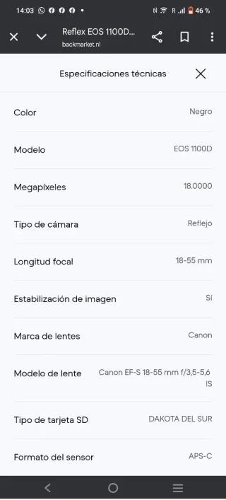 Cámara Canon EOS 1100D + Objetivo 18-55mm