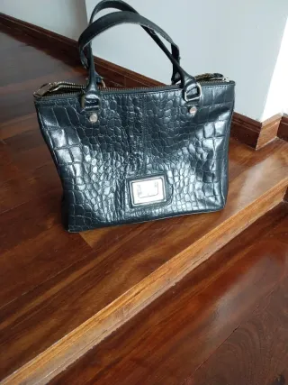 Bolso Adolfo Dominguez Piel Negro Cocodrilo